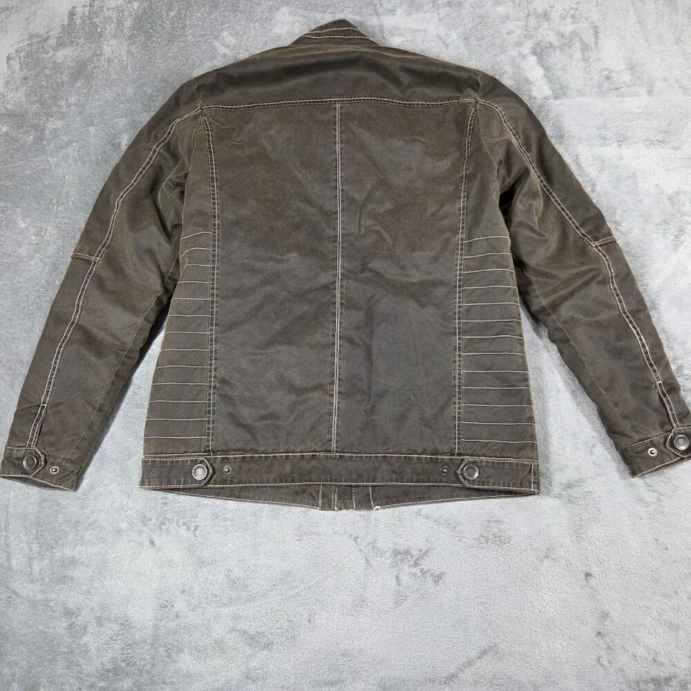Buckle BKE Jacket Mens Small Brown Antique Washed Bomber Quilt Lined Coat